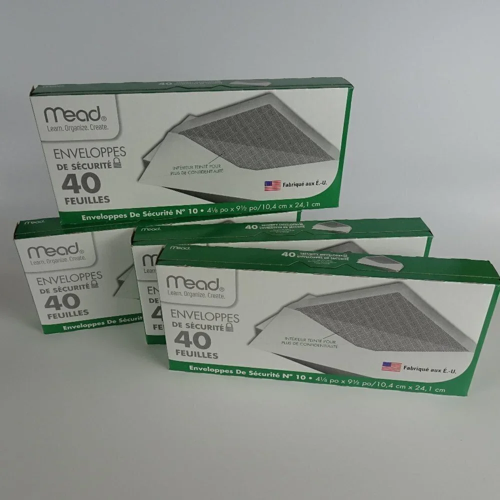 4 Boxes MEAD #10 WHITE Security Envelopes 40 each
